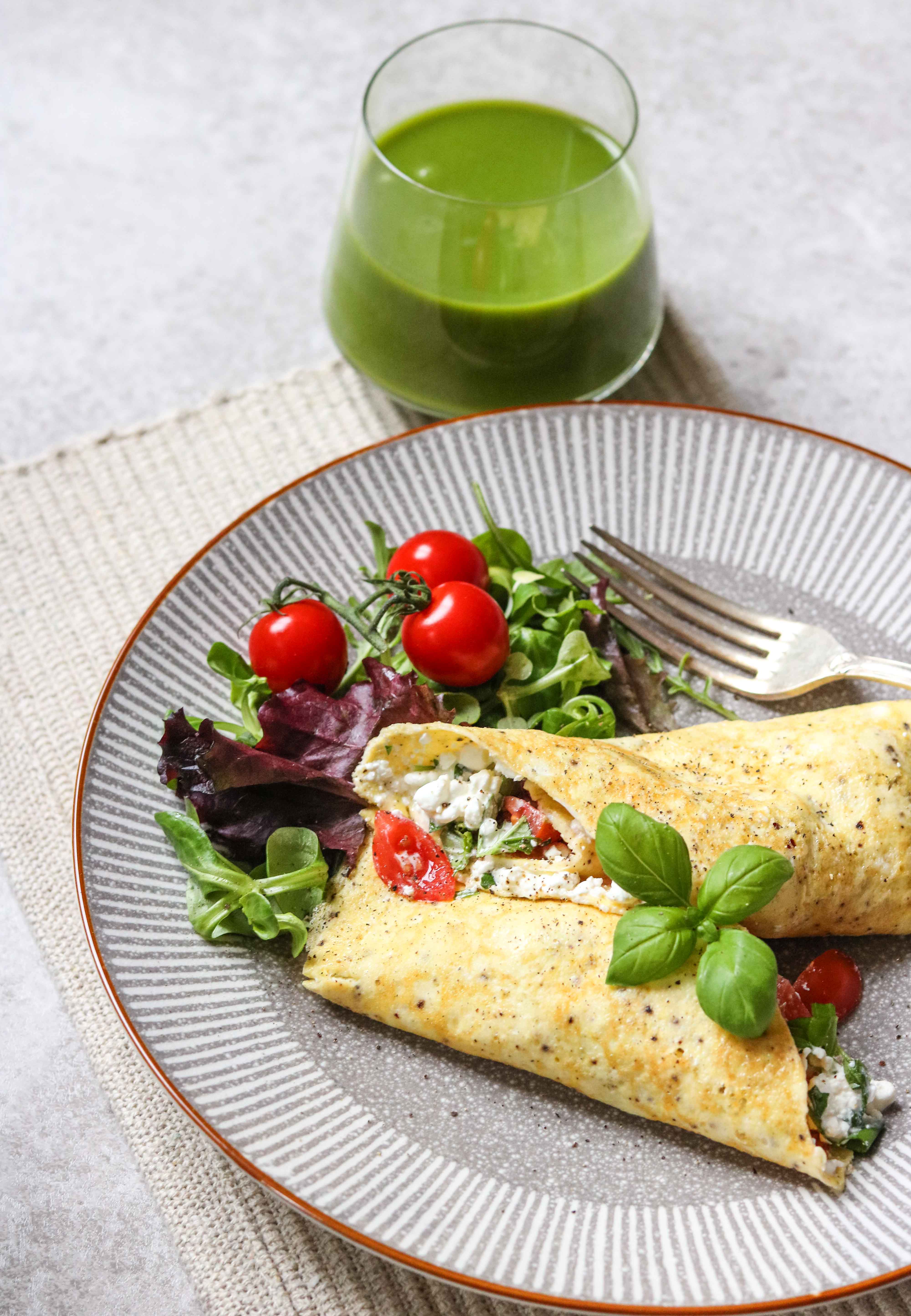 Omelette with cottage cheese and basil a great way to start the day.