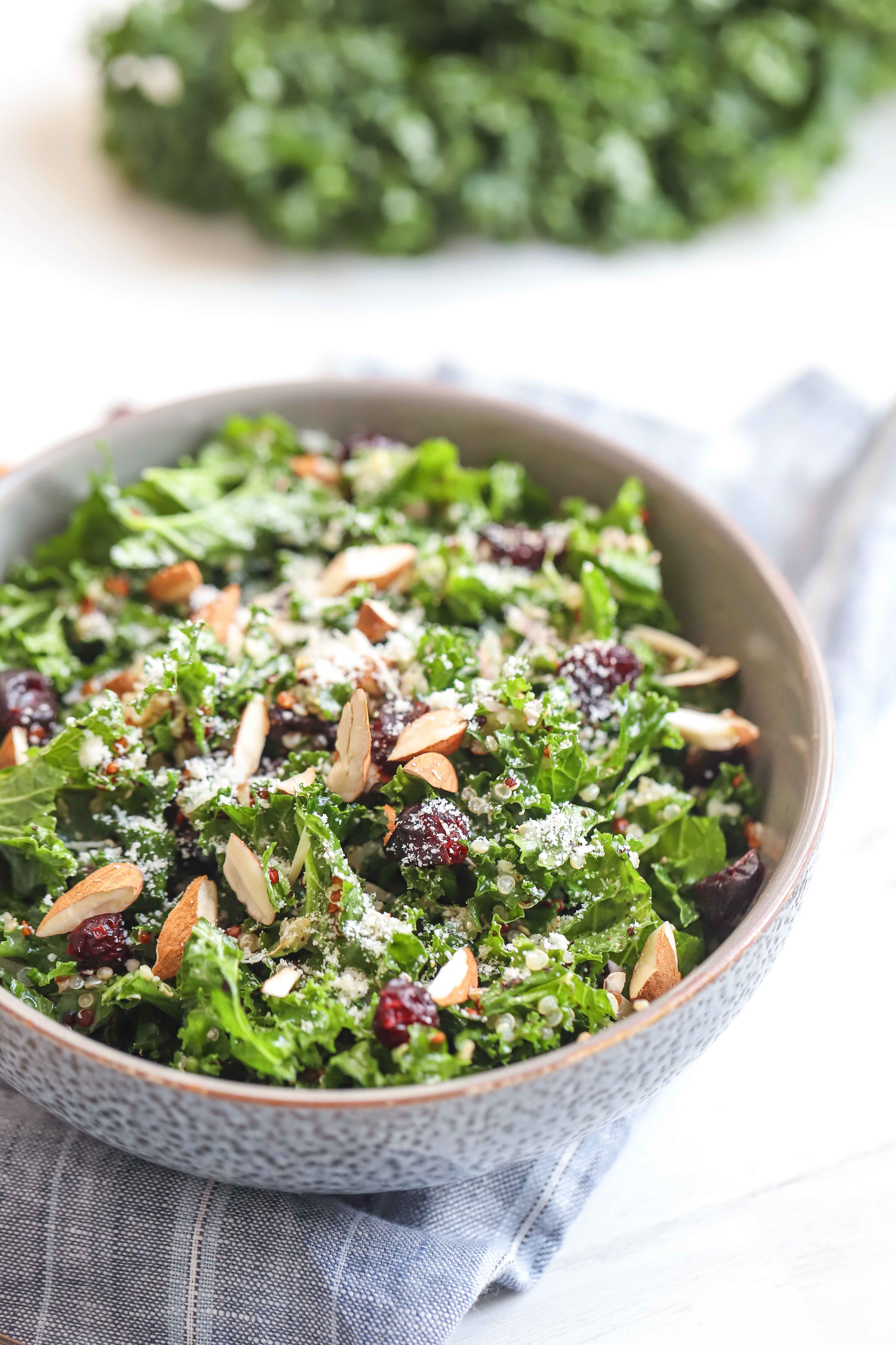 Kale, quinoa and cranberry salad...great prepared the night before ready to take to work in the morning