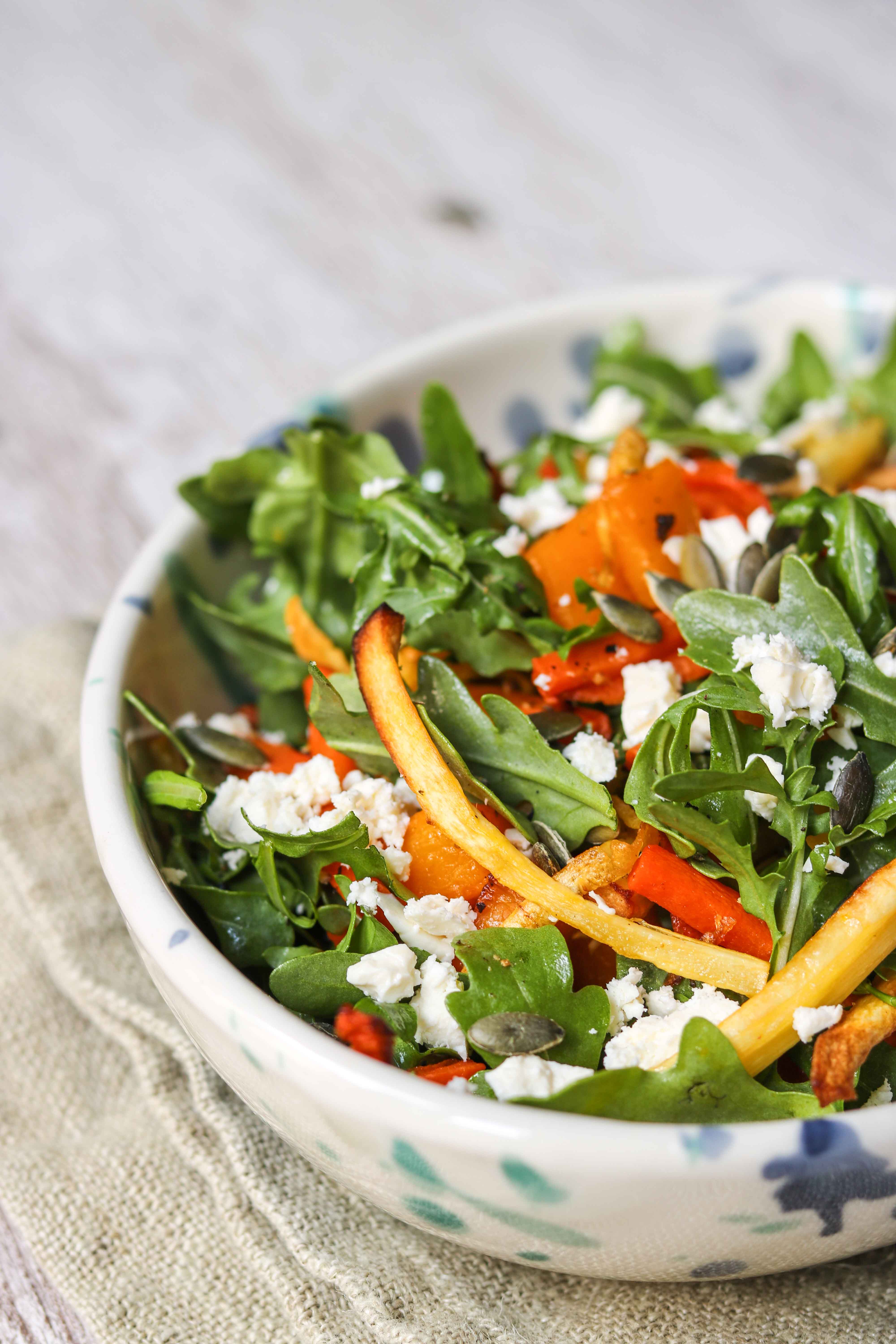 Roasted Vegetable Salad, a quick, healthy and tasty alternative to a shop bought sandwich.